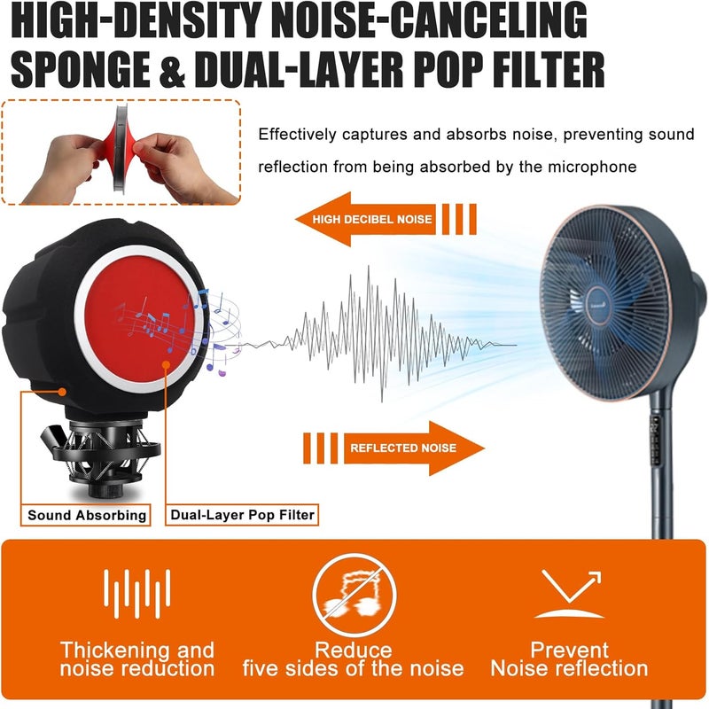 Piwerod Microphone Isolation Ball & Dual Pop Filter, Portable Foam Acoustic Noise Reduction Wind Shield with Adjustable Phone Holder for Streaming, Podcast & Vocal Recording, Compatible with Most Mics - Image 3